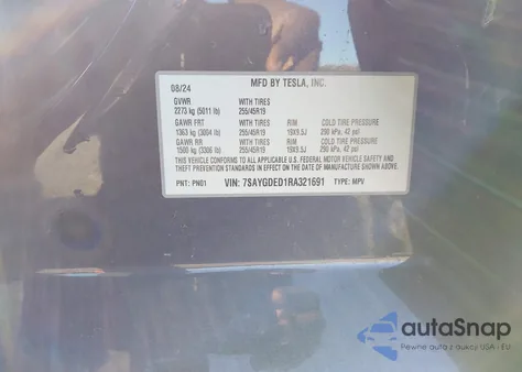 2024 Tesla Model Y Long Range Dual Motor All-Wheel Drive/Rwd from USA, damaged, VIN 7SAYGDED1RA321691